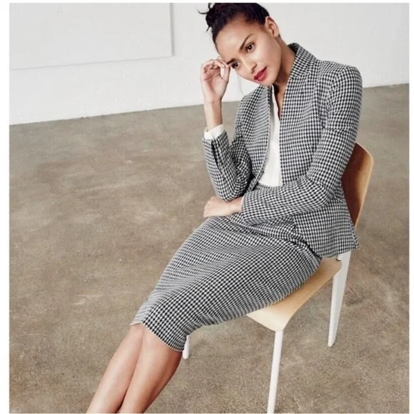 J Crew Blazer Lady Jacket Italian in Houndstooth Black White - Picture 2 of 8